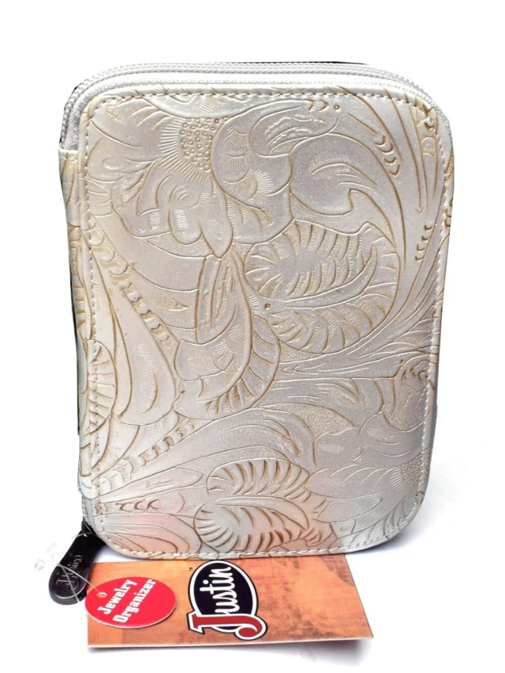 Justin White Tooled Western Jewelry Case NWT